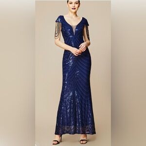 Babeyond Scoop Neck Iridescent Sequin Dress in navy blue